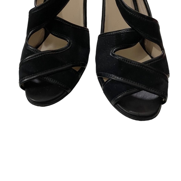 Taryn Rose Made In Italy Black Leather Peep Toe 3” Heels Sz 7M Shoes Pumps - Picture 2 of 9